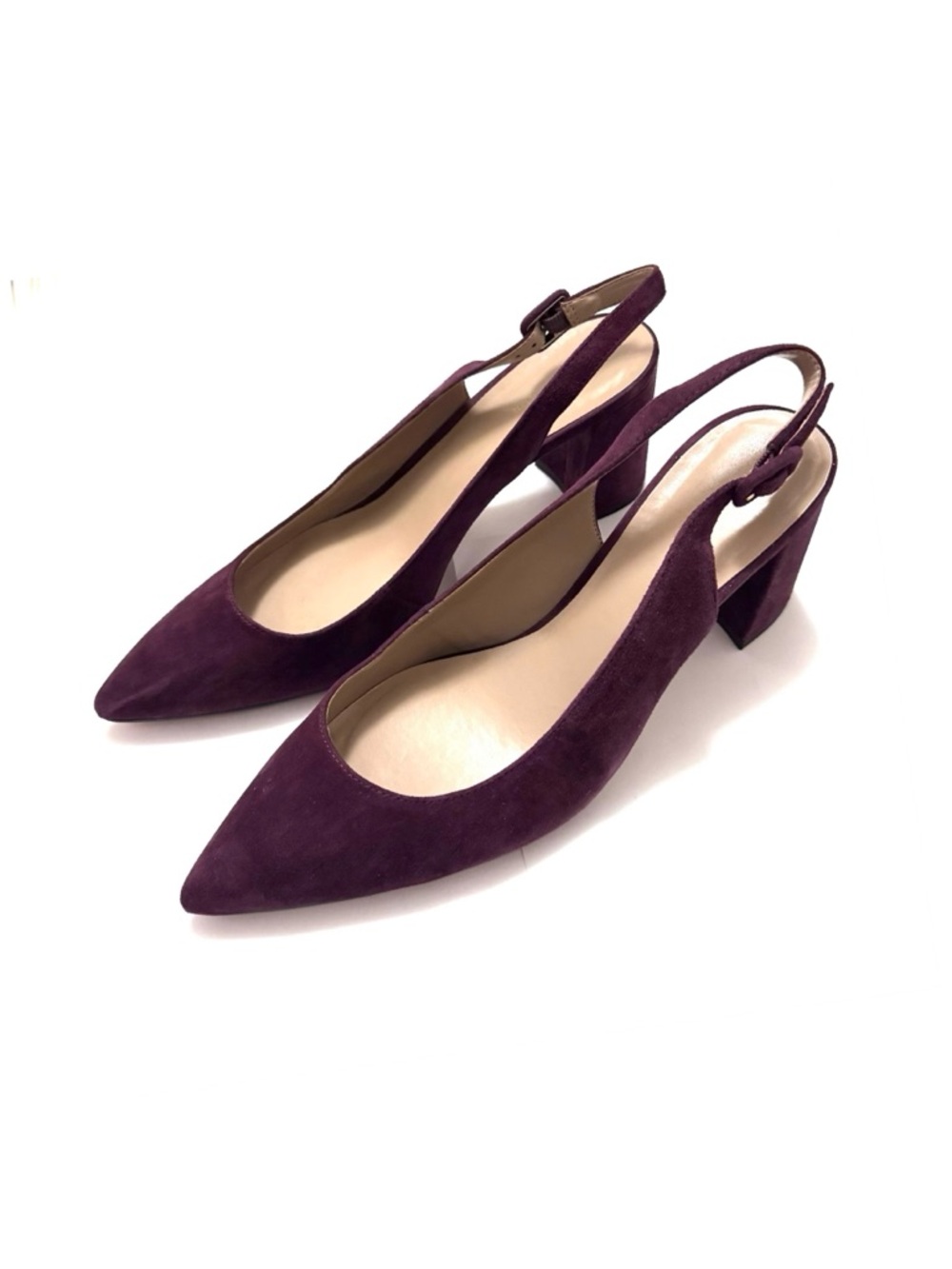 Ann Taylor Brielle Suede Block Heel Slingback Pump in Dark Plum Kiss 9.5 - Picture 5 of 12